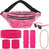 Boyigog Sportivo Accessori da Donna Anni '80 Set con Borsa Neon Fascia Bracciale Collana Occhiali da Sole, Anni '80 Retro Donna a Tema Sportivo Festa Martedì Grasso Carnevale Accessorio Vestirsi (Rosa)