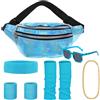 Boyigog Sportivo Accessori da Donna Anni '80 Set con Borsa Neon Fascia Bracciale Collana Occhiali da Sole, Anni '80 Retro Donna a Tema Sportivo Festa Martedì Grasso Carnevale Accessorio Vestirsi (Blu)