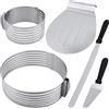 PINGEUI Set di 5 anelli per torte regolabili, 2 misure, in acciaio inox con salvadanaio, tavolozza e tagliaporta per torte, 23-30 cm/15-20 cm