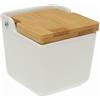 Generico Contenitore Sale in Ceramica con Coperchio in Bambù - Barattolo Quadrato 8,8x8,8x8,8 cm - Porta Sale, Spezie o Zucchero - Design Moderno per Cucina - Disponibile in Nero, Bianco e Rosso (Bianco)