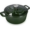 Navaris Pentola in Ghisa Smaltata con Coperchio - Casseruola Ø 24cm - Cocotte Zuppa di Cipolle - Forno Olandese - Pentole Smaltate - per Cuocere Il Pane da Forno e Arrosto - Verde
