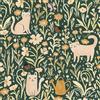 CiCiwind Carta da parati autoadesiva verde, 41 x 500 cm, motivo floreale giallo e gatto, per mobili, autoadesiva, per soggiorno, camera da letto, cameretta dei bambini, in vinile