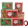 HEMOTON 12 Pezzi Scatole per Biscotti Natalizi Scatole Natalizie Scatola Biscotti Natale con Finestra di Visualizzazione Scatola Natalizia con Nastro Scatole Natale