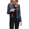 Generic Giacca in pelle da donna in ecopelle, a maniche lunghe, da moto, con colletto alto, slim fit, con chiusura lampo, sottile, per le mezze stagioni, da donna, per lo streetwear, Azzurro, L