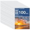 APACALI 100 Buste A3 Trasparenti, 0,05 mm, con Foratura, Pellicola Extra Forte per Raccoglitori