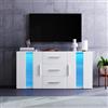 PD1 Credenza Bianca con LED Multicolore per Cucina, Credenza Soggiorno Moderna con 3 Cassetti e 2 Armadietti, Ampio Spazio, 140x35x70 cm | Aosom Italy