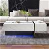 PD1 Tavolino da salotto moderno con illuminazione LED, effetto marmo, piano lucido, 3 cassetti,Bianco