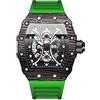 Tiong Orologio al quarzo da uomo alla moda scheletro Tonneau grande quadrante analogico da uomo orologio da polso casual business cinturino in silicone orologi, Jt-04-Green Black, cinghia