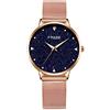 Alienwork Orologio Donna Oro rosa Cinturino in Maglia Metallo Blu quadrante di marmo reale