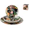 H&H Servizio tavola 18 pezzi coupe Caroline Black in porcellana nera decorata