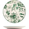 H&H Set 6 piatti piani Margaret in porcellana bianca decorata verde cm 27