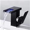 Ghopy Rubinetto per lavabo da bagno con luce LED a cascata, miscelatore monocomando in ottone e vetro, rubinetteria acqua fredda e acqua calda (nero)