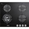 De Longhi Piano Cottura 4 Fuochi a Gas da Incasso 60 cm in Vetroceramica Griglie in ghisa colore Nero - NSL 460 NCM
