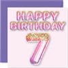Stuff4 Biglietto di auguri per il 7° compleanno per ragazze - Palloncini glitterati rosa e viola - Biglietti di auguri per 7 anni, figlia, sorella, nipote, cugino, 145 mm x 145 mm