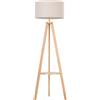 Easycomfort Lampada da Terra con Ripiano Intermedio Paralume in Lino Interruttore a Pedale Risparmio Energetico Altezza 154cm, Legno, 50x50x154 cm