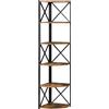 Easycomfort Libreria Angolare a Muro, Scaffale Stile Industriale in Legno e Metallo con 5 Ripiani, 39x39x175cm, Marrone Rustico