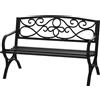 Easycomfort Panchina da Giardino 2 Posti in Acciaio e Ghisa con Braccioli e Decorazione, 128x58.5x85cm, Nero