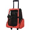 Easycomfort Trasportino Zaino 2 in 1 per Cani e Gatti con Tasche Laterali, Maniglia Telescopica e Ruote, 42x25x55cm, Rosso