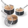 Ninja Extended Life CW9300DE - Set di 3 pentole in ceramica (pentola da 16, 18 e 20 cm), antiaderenti (senza PFA, PFOA, piombo, cadmio), adatto per induzione, forno fino a 285 °C, terracotta e grigio