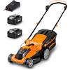 LawnMaster CLMF2437G Tagliaerba Senza Filo 24V Max 2x4.0Ah Batteria, 37cm Fino a 300m², Altezza di Taglio a 6 Livelli 22-72mm, Capacità di Raccolta 40L