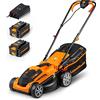 LawnMaster CLMF2434G Tagliaerba Senza Filo 24V Max 2x4.0Ah Batteria, 34cm Fino a 300m², Altezza di Taglio a 6 Livelli 20-70mm, Capacità di Raccolta 32L