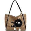 WQEPYY Borsa Donna in Paglia Tracolla Tessuta Spiaggia Estiva Bohémien Moda Elegante Borsetta per Vacanze al Mare Viaggi(Nero)