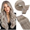 LaaVoo Extension Tessitura Capelli Veri Biondo Sporco con Highlight Biondo Candido 50cm 100g, Matassa Lucente Remy, Riflessi Biondi, per Look alla Moda #18-613