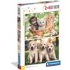 Clementoni - Puzzle per Bambini 2x60 Pezzi Supercolor, per Bambini 4+ Anni, Illustrazione Gatti, Brothers in Fur, Idea Regalo, Made in Italy, 27x19 cm, 24820