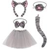 Xerteam 5 accessori per costume da gatto soriano per ragazze, costume da gatto grigio con fascia, naso, papillon, tutù, gonna, coda, costume da animali per la giornata mondiale del libro, carnevale,
