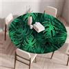 Treer Tovaglia Rotondo Antimacchia, 3D Piante Verdi Mollettone Tavolo Rotondo con Bordo Eelastico, Lavabile Copritavolo Antiscivolo Tovaglia Tonda per Picnic Cucina Casa (Foglia di Monstera,80CM)