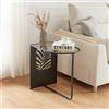 [en.casa] Tavolino da Divano con Piano in Vetro Tavolino Basso Decorativo Foglia di Palma Tavolino da Caffè 50 x 50 x 35 cm Metallo Nero
