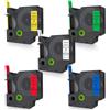 DOREE 5 pezzi D1 nastri etichette 12 mm x 7 m,impermeabili UV, inclusi D1 45013, 45016, 45017, 45018, 45019 bianco/blu/rosso/giallo/verde, compatibili con Dymo LabelManager 160, 210D, 280, 350, 360D.