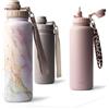 MAMEIDO Borraccia Termica con Cannuccia 500 ml, Termo Isolata senza Perdite, Thermo per Bevande Calde, Senza BPA, Borracce Termiche Inox Palestra (Pearl Marble)