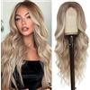 PORSMEER Lungo Ombre Biondo Ondulato Parrucca, 66 cm Riccia Naturale Resistente al Calore Sintetica per Donne Festa Quotidiana