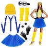 Carreuty Set di 7 costumi gialli per adulti e bambini, inclusi cappello, guanti da gamba, calzini da gamba, gonne con bottone, festa della lettura, carnevale, costume per uomo e donna