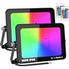 YOJZMA 2 x 100W RGB Faretto LED Esterno con Telecomando 10000LM Proiettore | Senza Spina, Dimmerabile, Stroboscopiche, Cambio Colore, 175-265V, Impermeabile, Fari LED per Giardino, Feste, Palco, Partito