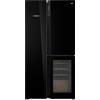 GRF Frigorifero Americano con Cantinetta 3 Porte 458 Litri e 25 Bottiglie con Ripiano in Legno Classe E Raffreddamento No Frost colore Vetro Nero - T9183WINBG