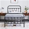 Yaheetech Struttura Letto Singolo in Ferro 90 x 200 cm Testiera Alta con Spazio Aggiuntivo per Camera da Letto Soggiorno Nera