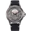 Vellichor Europe Orologio da uomo con teschio, quadrante audace da 45 mm, design intricato con teschio, movimento al quarzo, cinturino in pelle, resistente all'acqua fino a 30 m, cassa in lega robusta, stile gotico