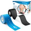 SURFOU Tape Kinesiologico, 2 Rotoli 5cm x 5m Kinesio Taping Elastico, Forte Adesivo e Delicato sulla Pelle, per Ginocchio, Spalla, Muscoli e Allenamento, Blu + Nero