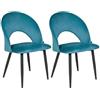 Samira - Sedia Da Pranzo Imbottita In Velluto Blu Petrolio Mod. Zoe (2 Pz) - SPEDIZIONE GRATUITA