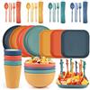 Czemo Set Piatti Campeggio Colorati, Set Stoviglie di Plastica Lavabili, Set Piatti e Posate per Campeggio, Stoviglie da Campeggio, Servizio di Piatti Colorati con Ciotole, Tazze, Forchette, Cucchiai