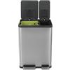 SIMPLI-MAGIC Pattumiera rettangolare da 60 litri, a doppio scomparto, per riciclaggio della cucina, con coperchio a chiusura automatica, in acciaio inox spazzolato (capacità 38 x 22 l)