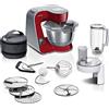 Bosch Hausgeräte Macchina da cucina Bosch serie 4 MUM5X720, bilancia integrata, ciotola in acciaio inossidabile 3,9 L, mixer 1,25 L, gancio impastatore professionale, agitatore planetario, frusta, taglierina continua, 1000 W, rosso scuro/argento