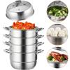 VEVOR Vaporiera 30cm, Vaporiera in Acciaio Inox 304, Coperchio Rialzato e Pratiche Maniglie, Grande capacità a 5 Livelli per Cibi, Adatta a Tutti i Tipi di Piano Cottura Anche a Gas Ceramica Alogena
