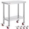 VEVOR Tavolo da Lavoro in Acciaio Inox Piano di Lavoro per Cucina 76x45x86cm Piano di Lavoro Professionale a 4 Ruote per La Preparazione di Alimenti