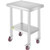 VEVOR Banco da Lavoro Tavolo da Lavoro in Acciaio Inox 61x45x86cm Piano di Lavoro Professionale a 4 Ruote per La Preparazione di Alimenti