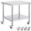 VEVOR Tavolo di Lavoro per Cucina Commerciale in Acciaio Inox Ripiano Doppio con Ruote 90 x 76 x 82 cm, Piano di Lavoro per Cucina Uso Commerciale in Acciaio Inox Capacità Carico Totale160kg 2 Piani