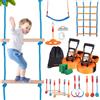 VEVOR Ninja Kit per Bambini Slackline da Arrampicata Percorso a Ostacoli 2x17 m Carico 226,8 kg 12 Ostacoli Attrezzatura da Gioco all'Aperto con Rete da Arrampicata Monkey Bar per Cortile Giardino