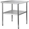 VEVOR Tavolo da Lavoro in Acciaio Inox 76 x 76 x 91 cm, Tavolo di Preparazione 2 Ripiani Portata max. 362 kg, Tavolo da Cucina Commerciale Altezza Ripiani Regolabile per Ristorante Bar Garage Esterno